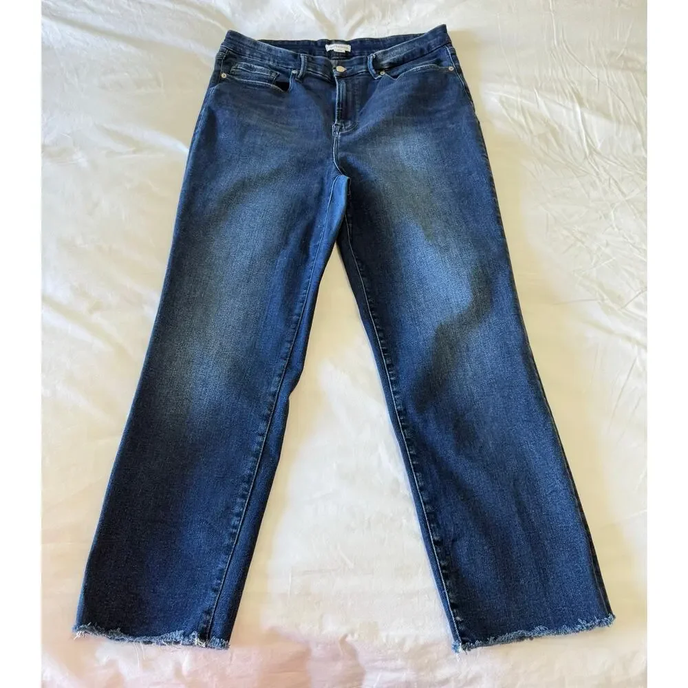 Good American | SZ 14-18 | Blue Straight Cropped High Rise Jeans | GCLBAF478T - Picture 1 of 9